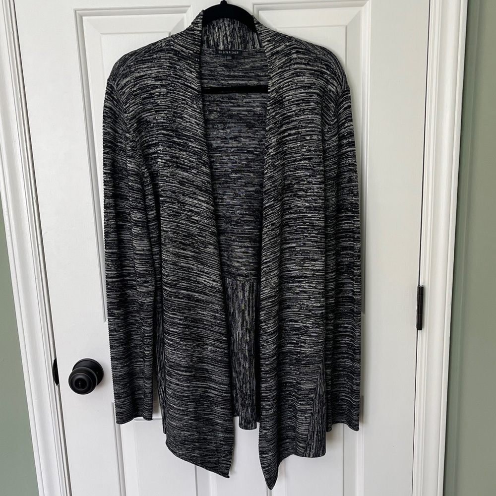 Eileen Fisher Charcoal and Light Gray Knit Cardigan